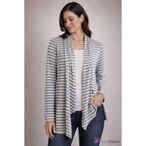 Coolibar Marietas Sun Wrap Cardigan UPF 50+ Striped Gray White Med Lightweight